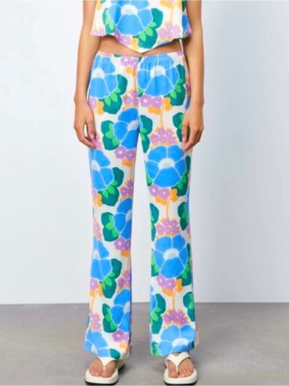 Zara Floral Print Wide Leg Pants Size S Retro